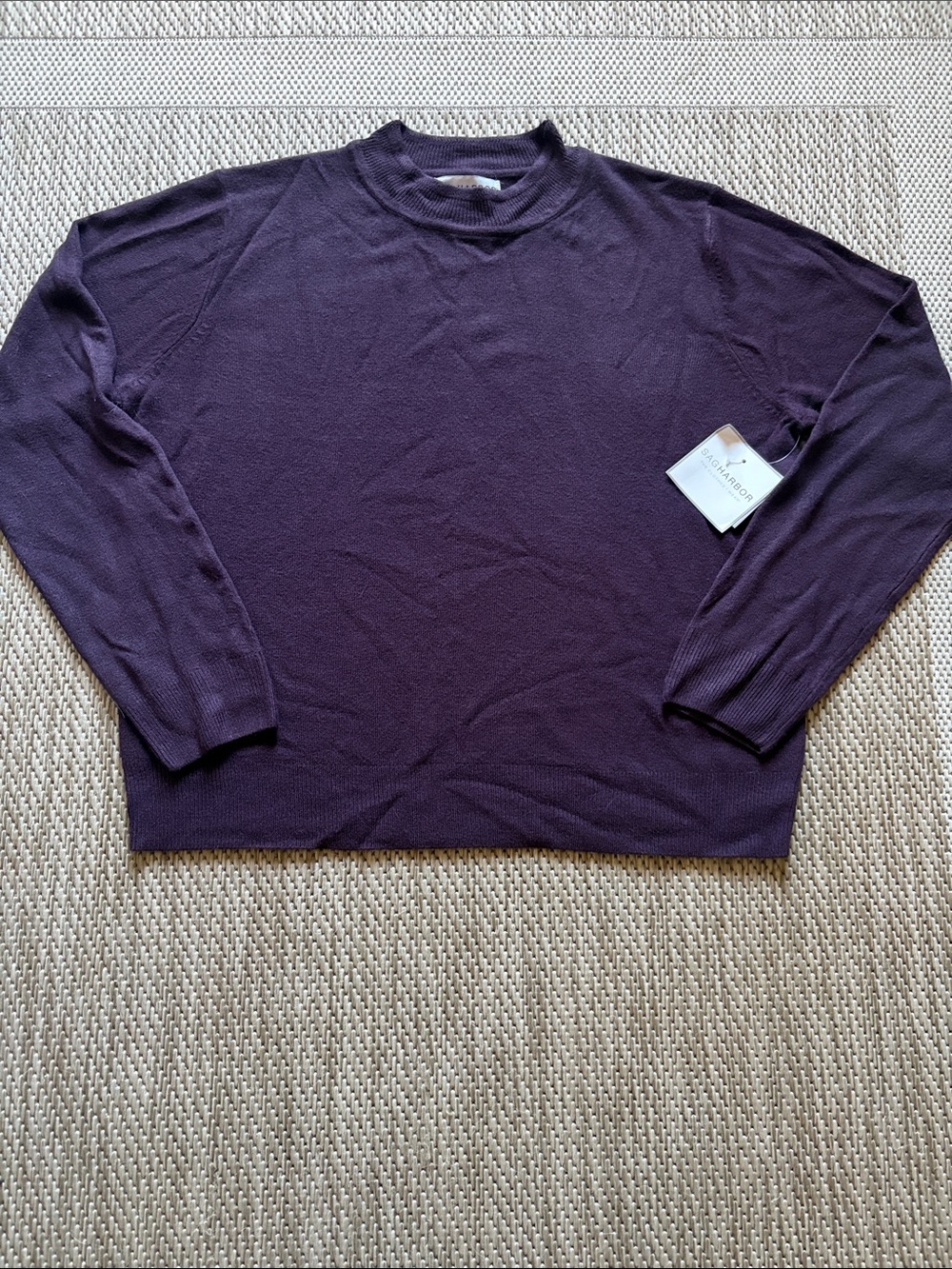 NWT Sag Harbor Mock‎ Neck Long Sleeve Knit Top Deep Purple